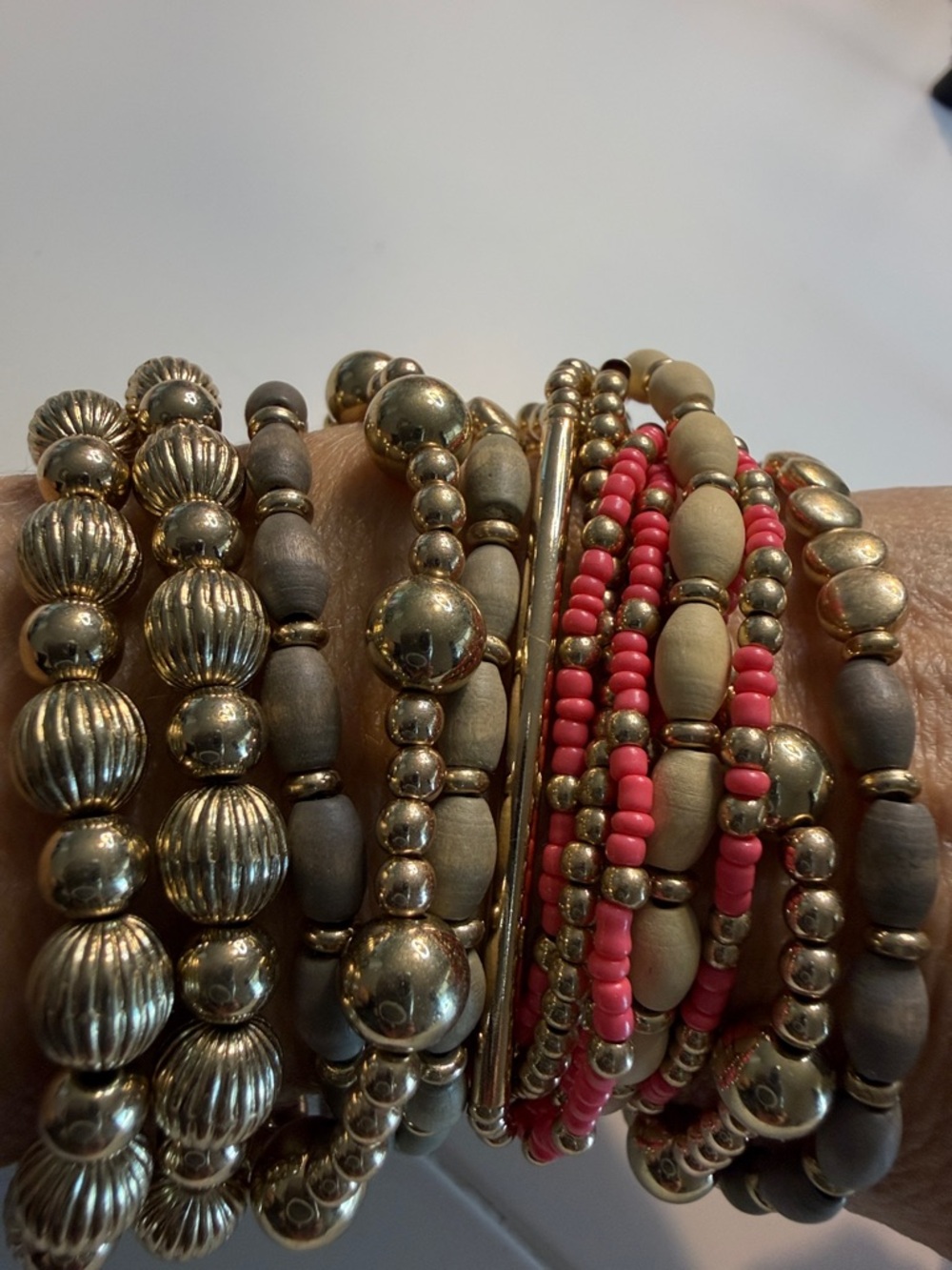 Plunder Bundle 14,Mixed Metallic/Pink Beaded Bracelet Set NEW NWT